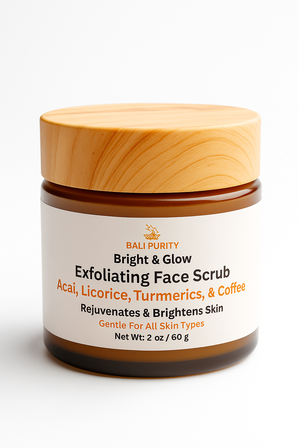 Exfoliating Face Scrub (2 oz Glass Jar) - with a wooden Scoop